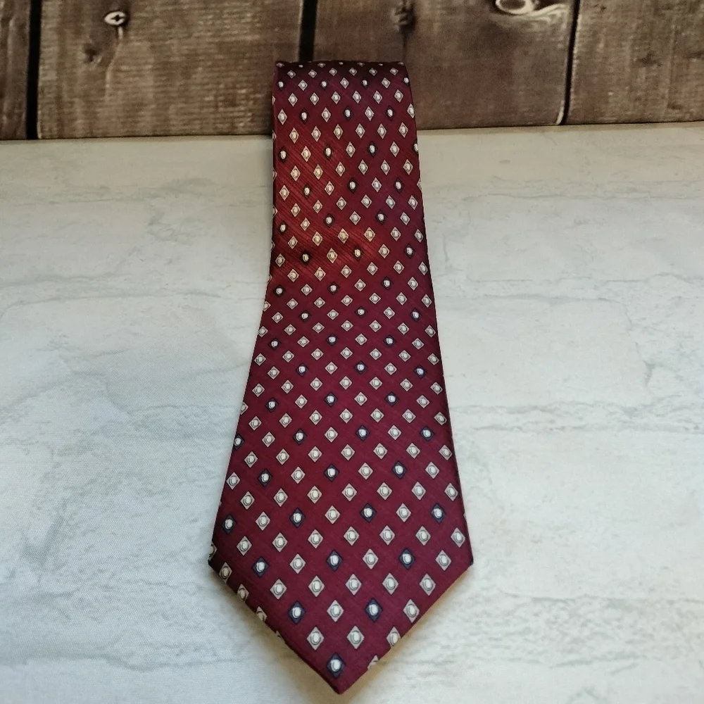 Bossi Roma Milano Silk Necktie Tie Red Multicolored Geometric Handmade